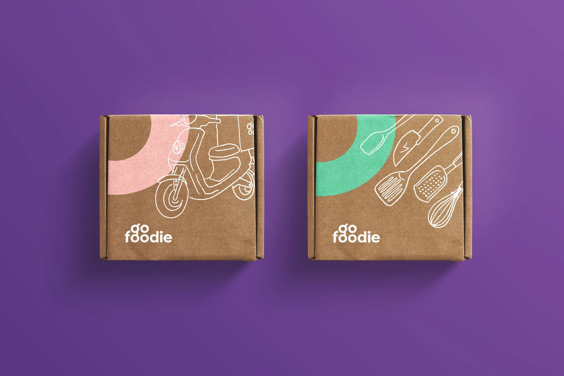 GoFoodie brand identity visual of a delivery packaging by Ten Fathoms