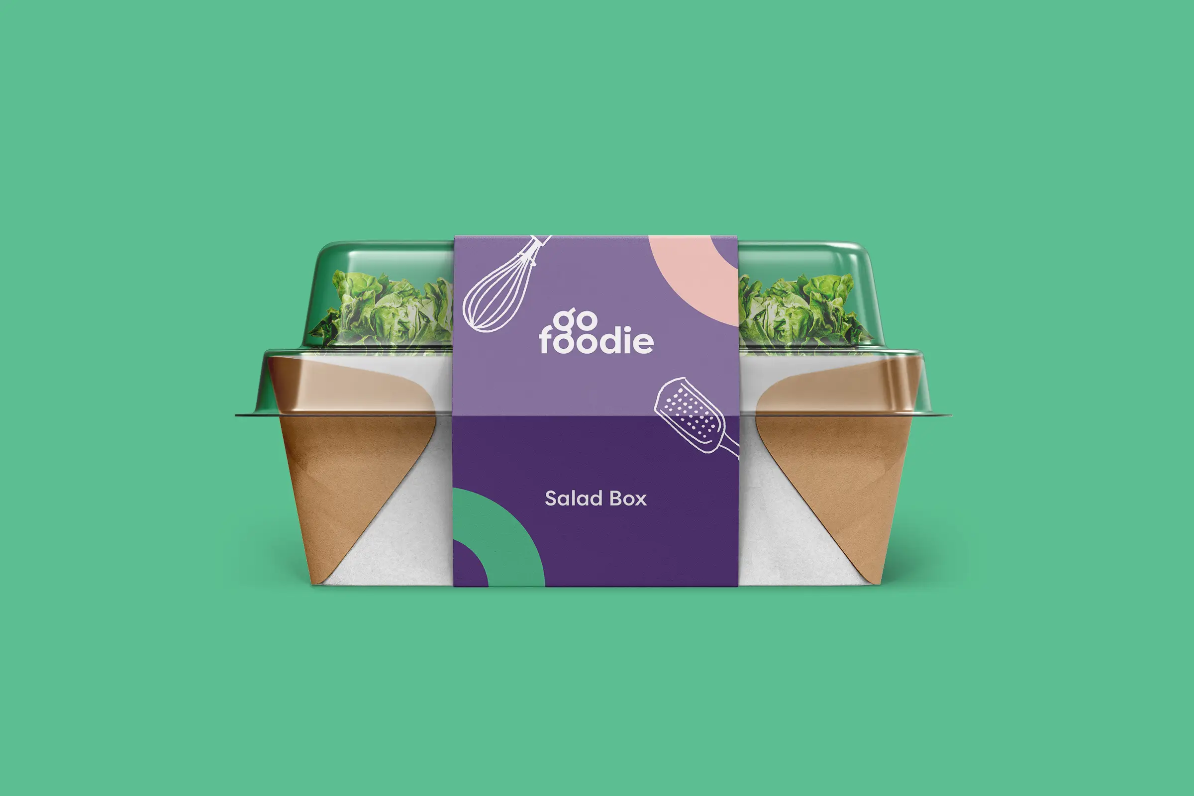 GoFoodie brand identity visual of food packaging by Ten Fathoms
