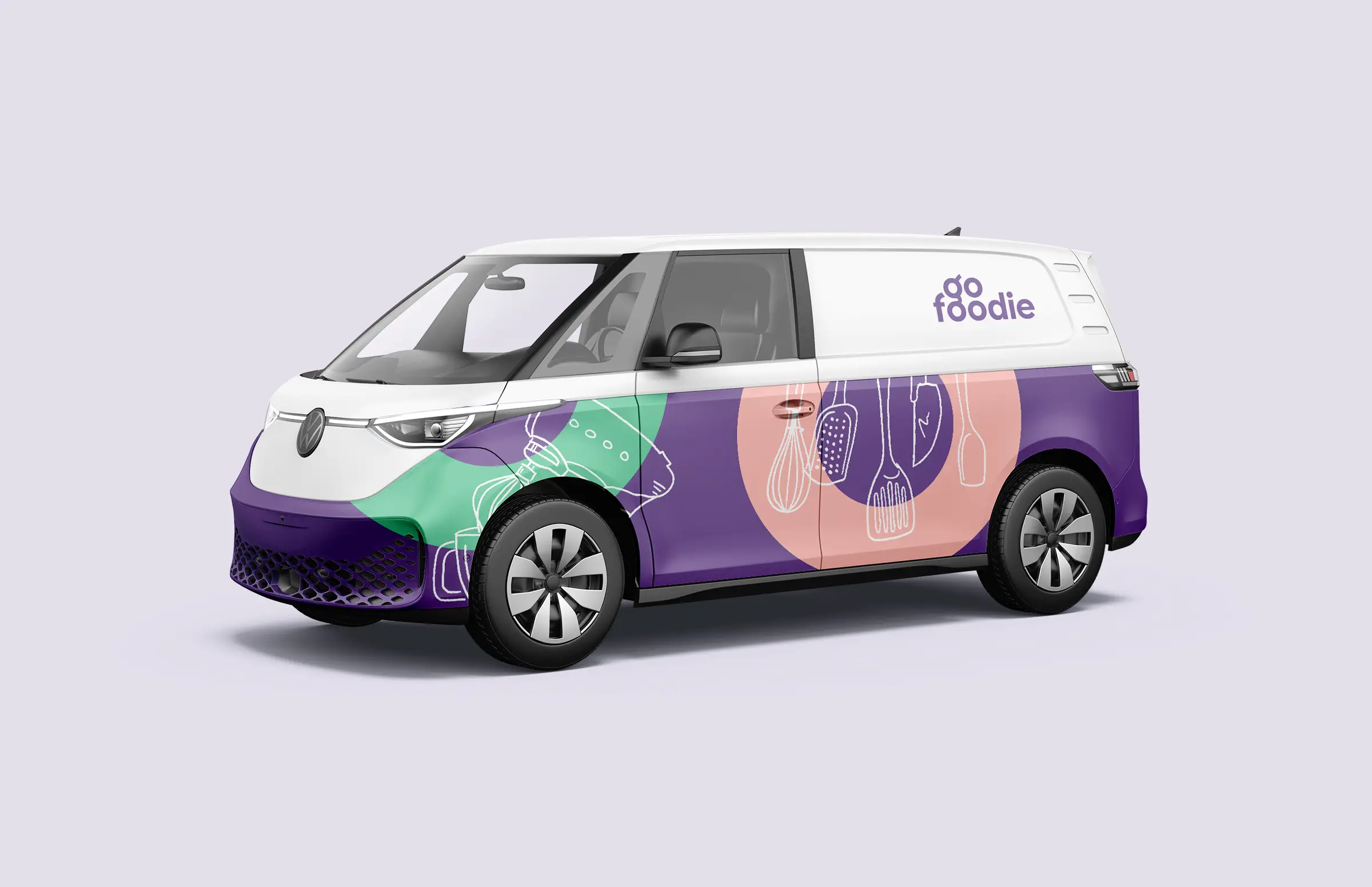 GoFoodie brand identity visual of a delivery vehicle by Ten Fathoms