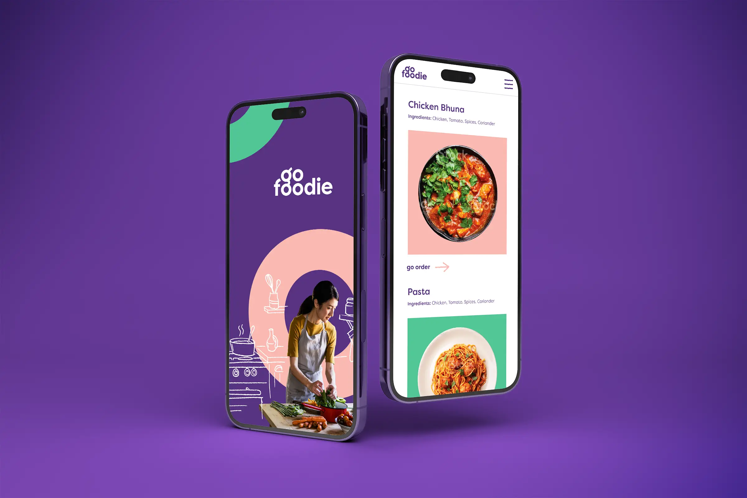 GoFoodie brand identity visual of app UI by Ten Fathoms
