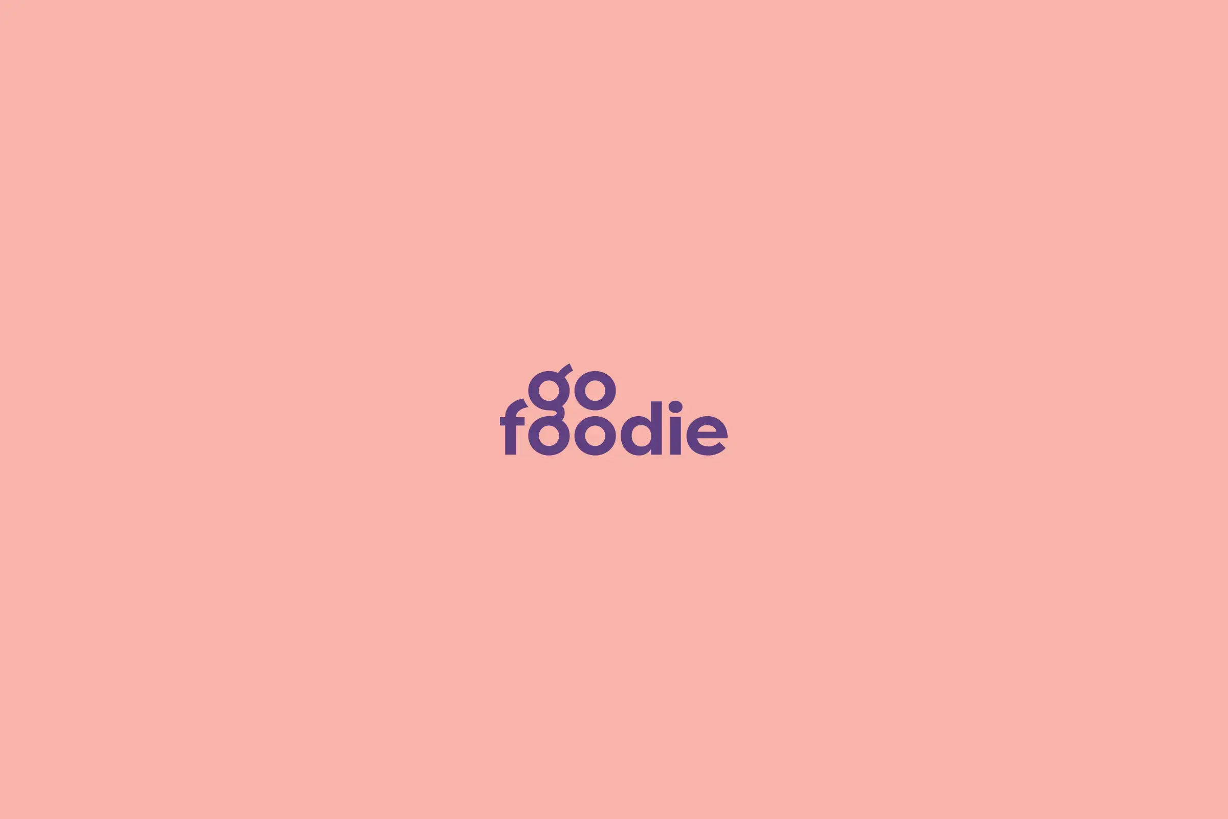 GoFoodie brand identity - Logo - Graphic Design -- Pink background with purple go foodie logo - visuals by Ten Fathoms