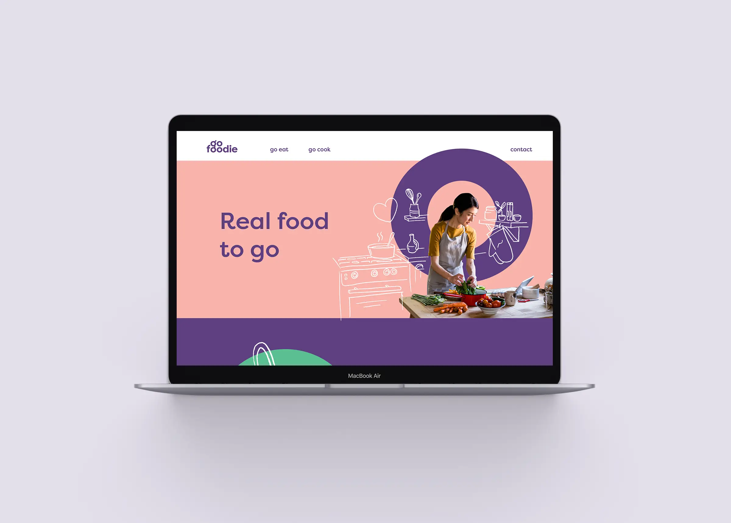 GoFoodie brand identity visual of a marketing website by Ten Fathoms